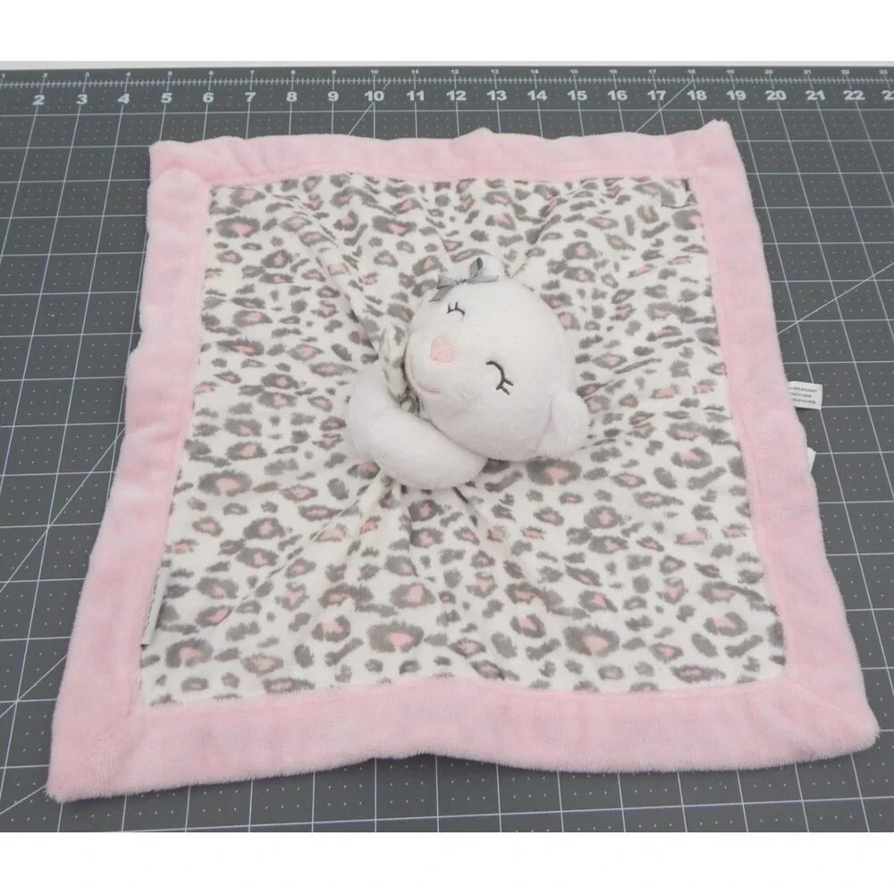 Carters White Bear Baby Lovey Security Animal Cheetah Print Pink Gray Plush Toy